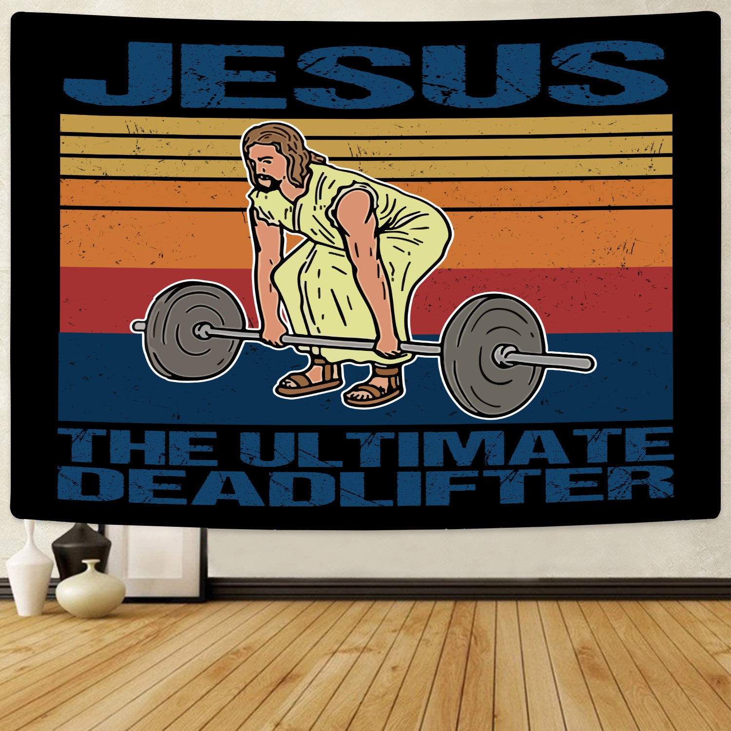Home Gym Flags Banner Jesus The Ultimate Deadlifter