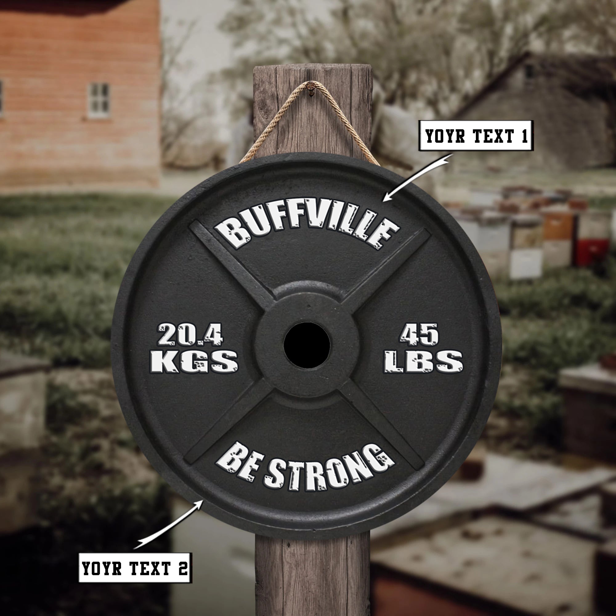 Personalised Gym Barbell Round Wooden