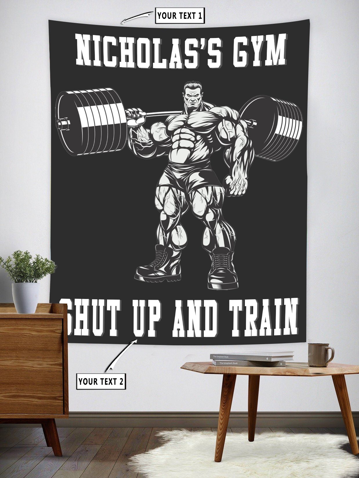 Personalized Home Gym Decor Muscle Man Wall Banner Flag Tapestry
