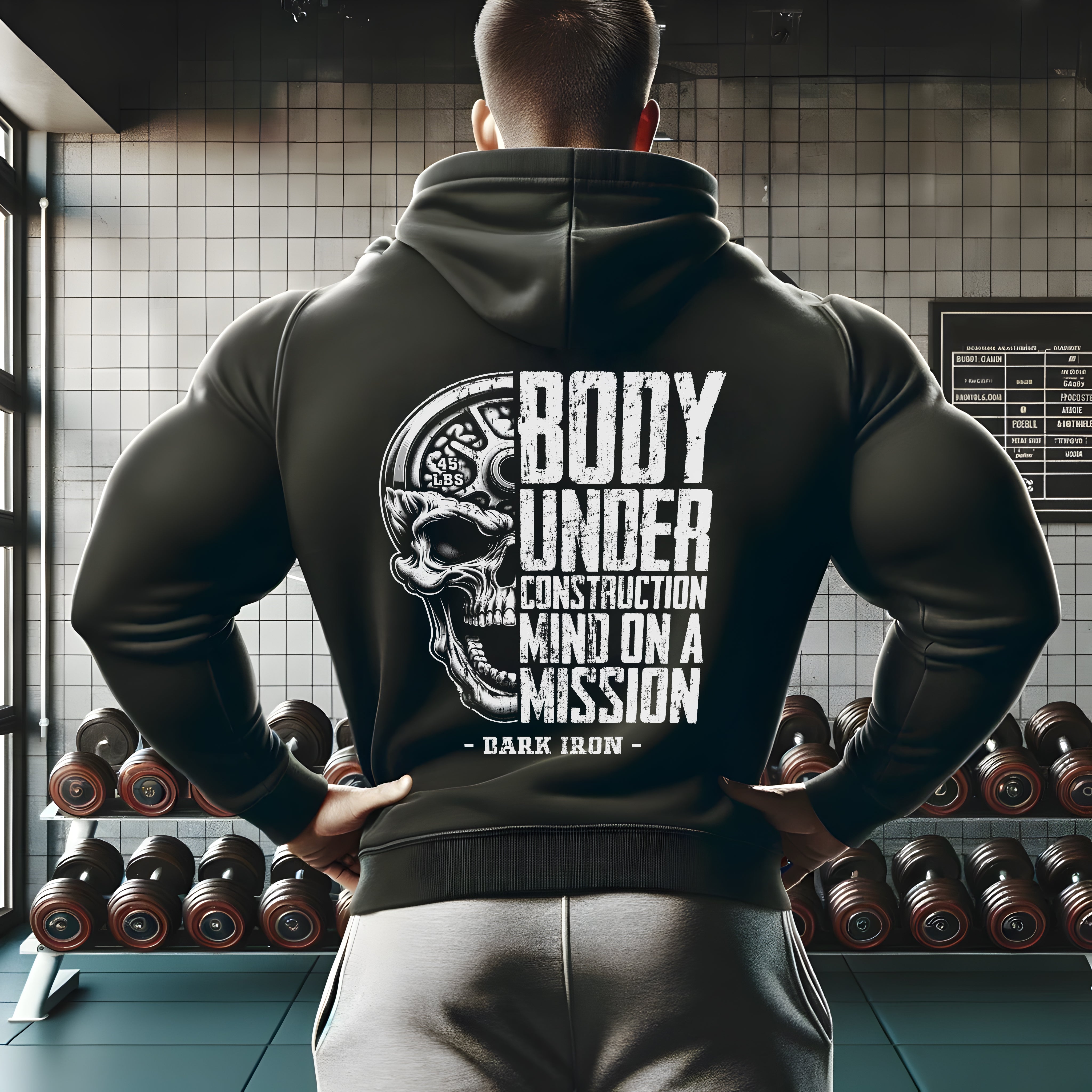 Gym Hoodie Body Under Construction Mind on a Mission