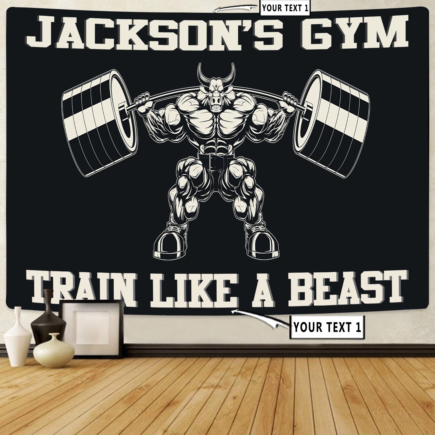 Personalized Home Gym Decor Train Like A Beast Wall Banner Flag Tapestry
