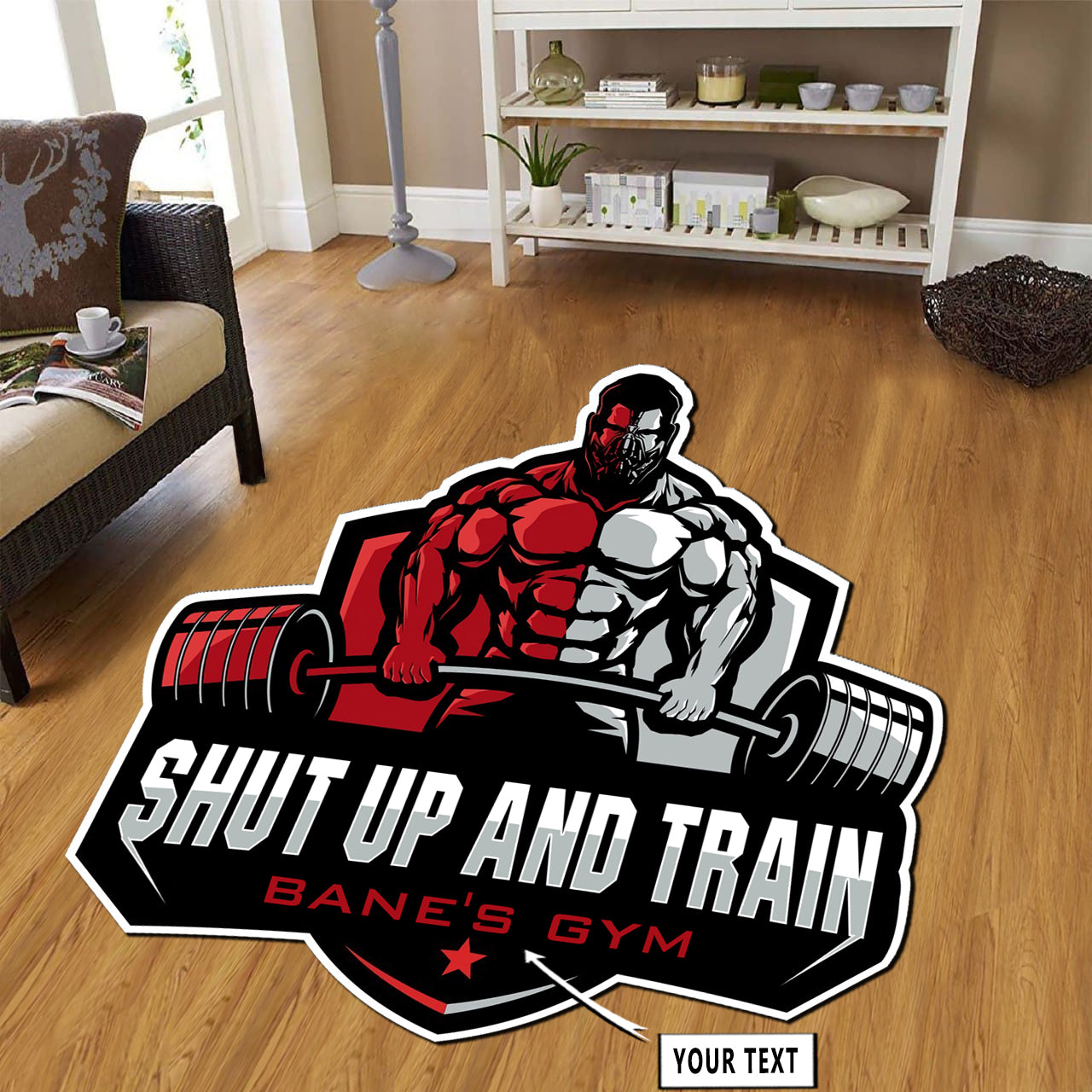 Personalized Home Gym Decor Muscle Man Rug, Carpet Gym Gift