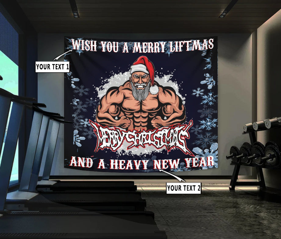 Personalized Christmas Fitness Home Gym Decor Banner Flag Tapestry