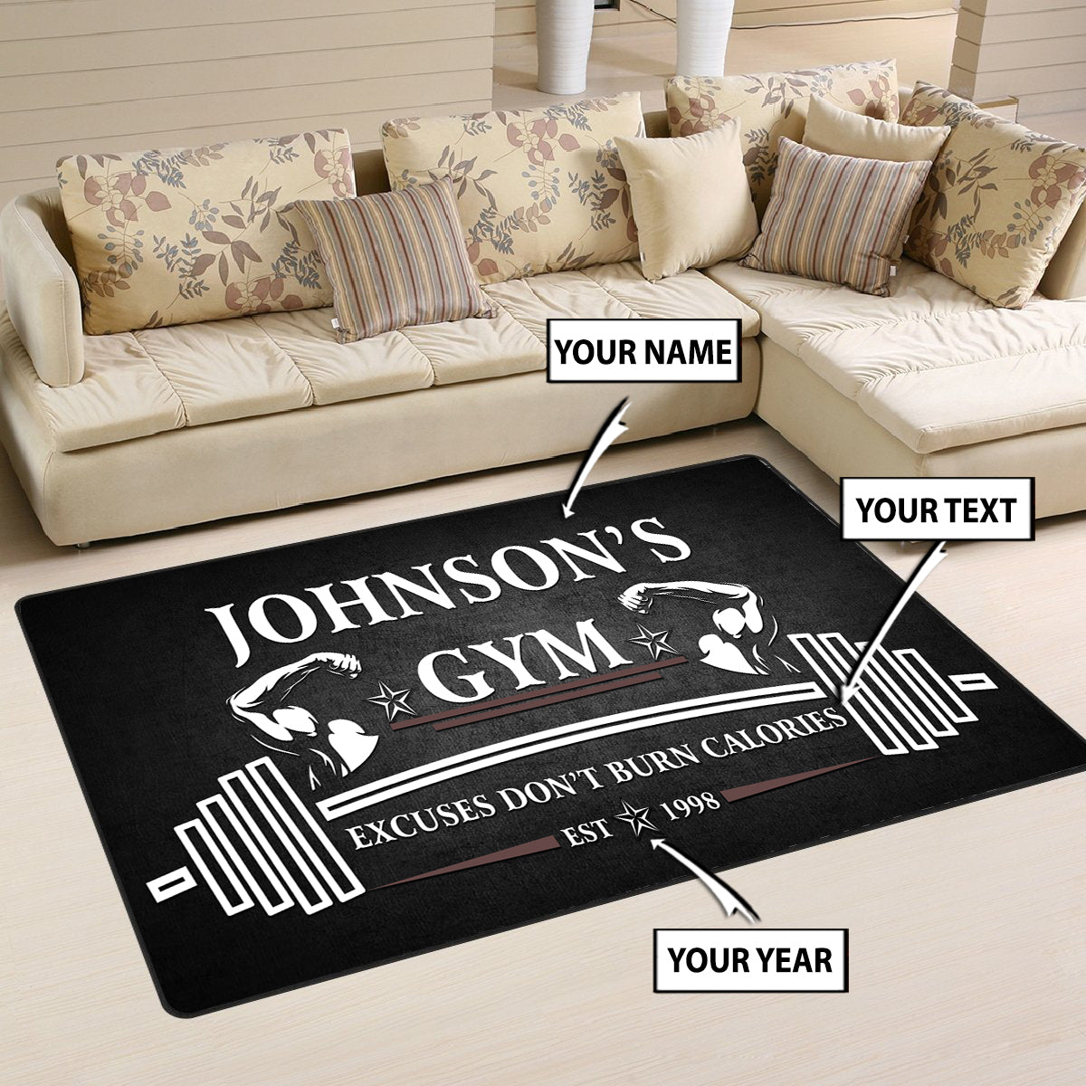 Home Gym Decor Personalized Rug, Carpet Weightlifting Gift