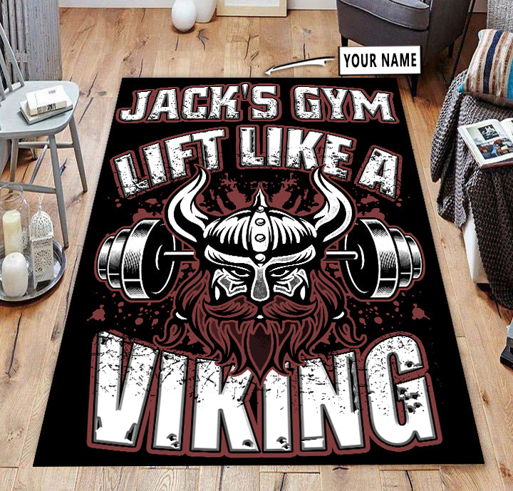 Personalized Gym Rug For Home Gym, Fitness Club Viking Barbell
