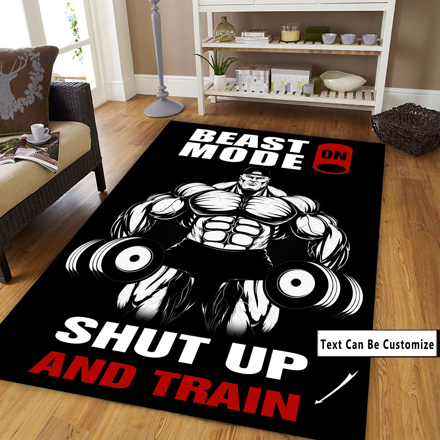 Personalized Bodybuilding Rug Home Gym Decor Shut Up And Train Muscle ...