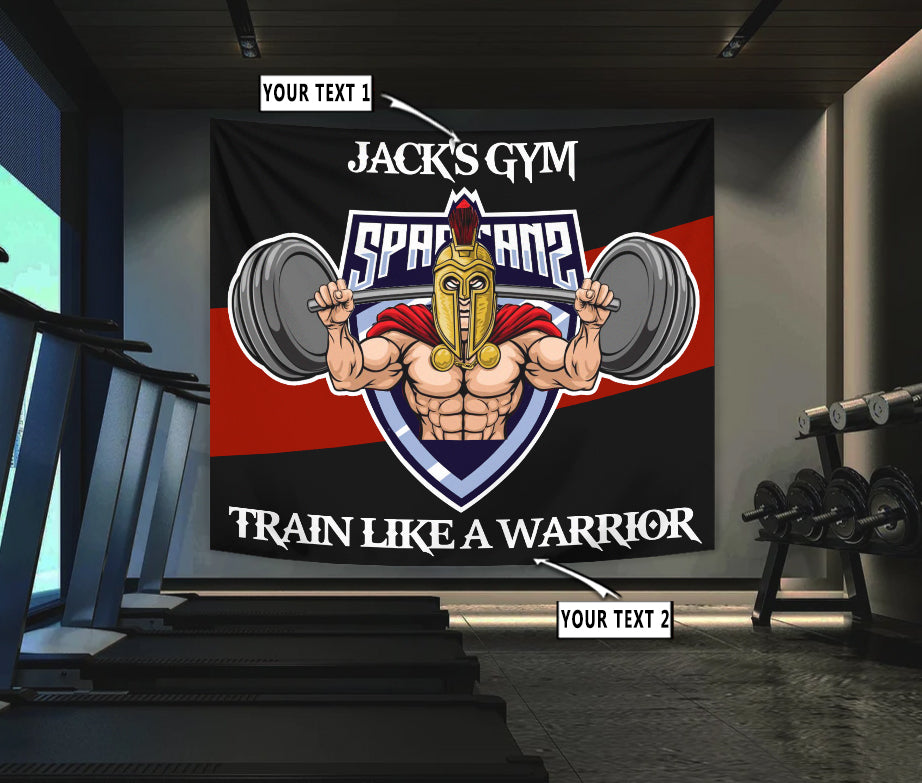 Personalized Gym Flag Banner Tapestry Warrior Weight Lifting Home Gym Decor