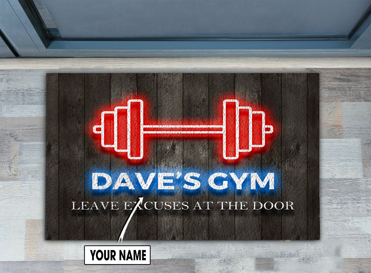 Personalized Fitness Home Gym Decor Neon Effect Doormat