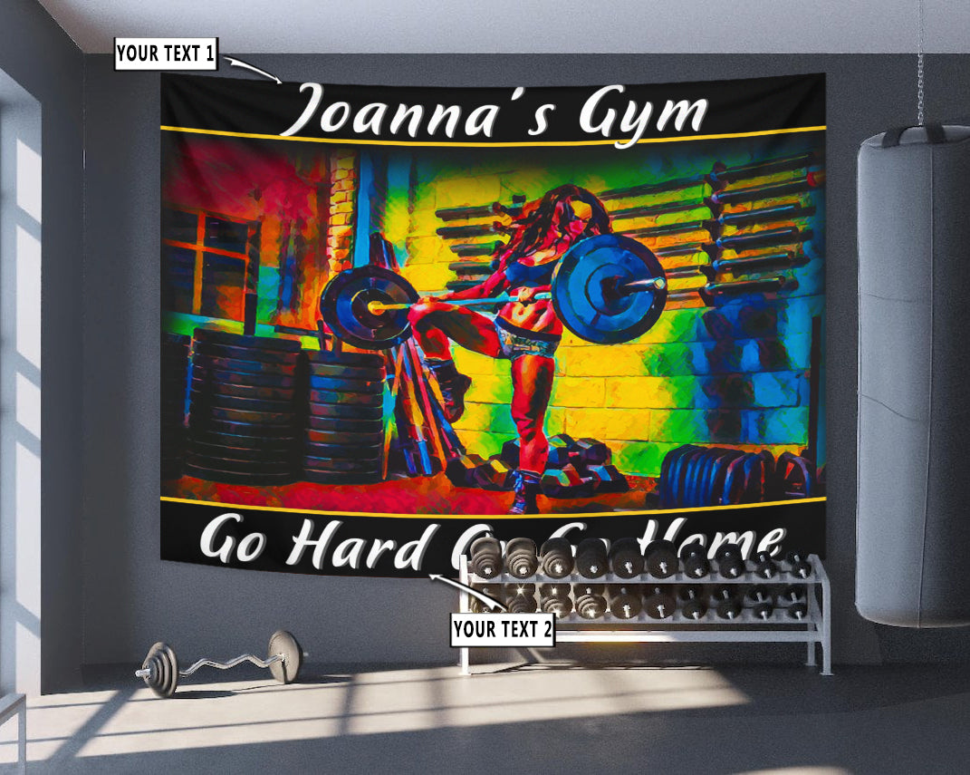 Personalized Fitness Home Gym Decor Girl Art Banner Flag Tapestry