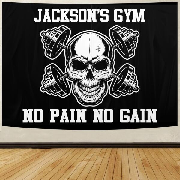Personalized Home Gym Decor Skull Dumbbell Wall Banner Flag Tapestry