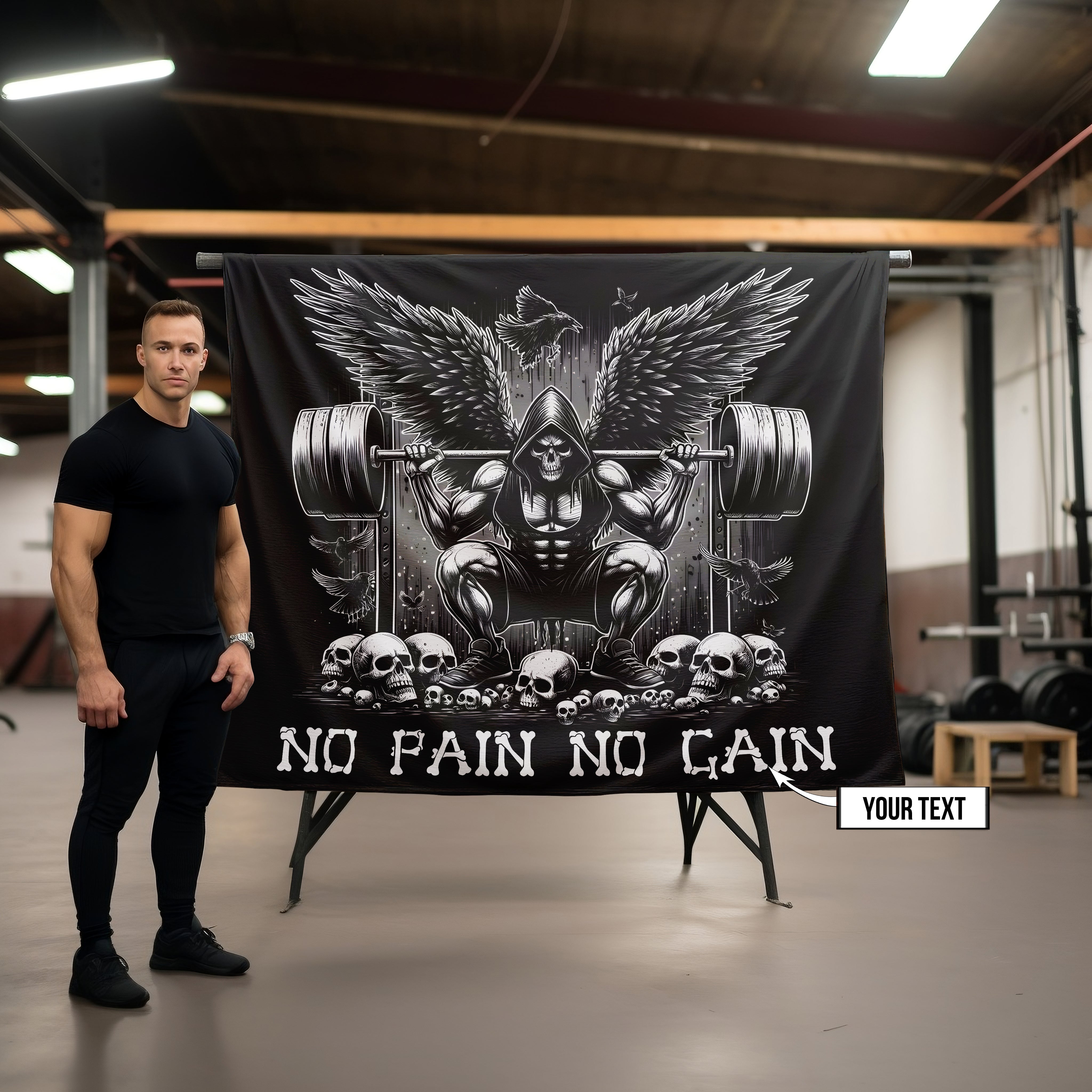 Personalized Gym Tapestry Gothic NO PAIN NO GAIN