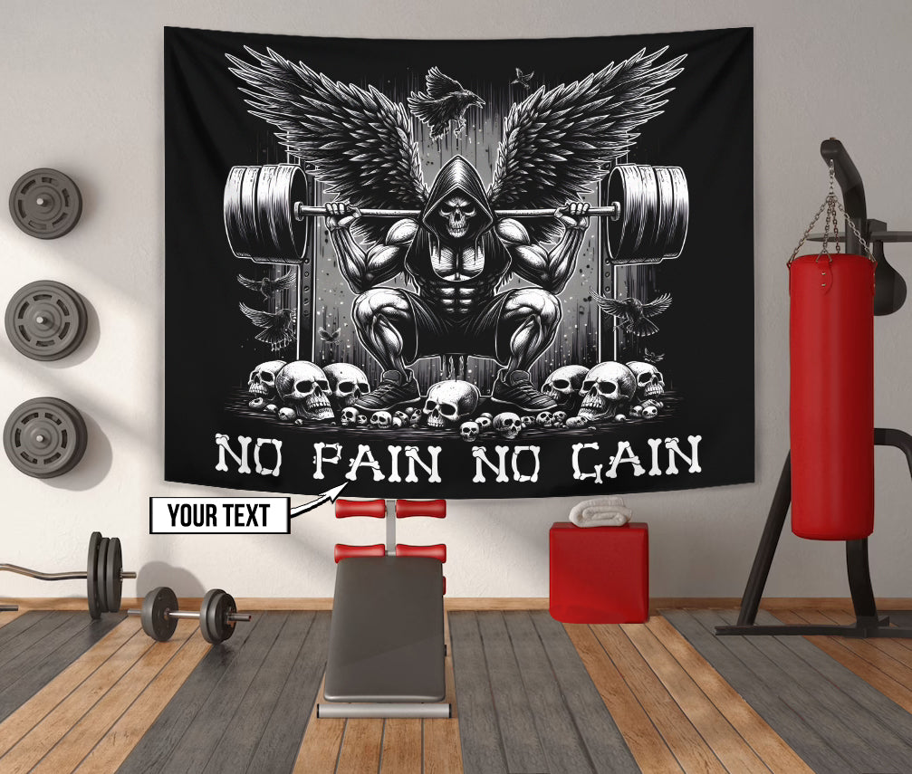 Personalized Gym Flag Grim Reaper Gothic NO PAIN NO GAIN 11337