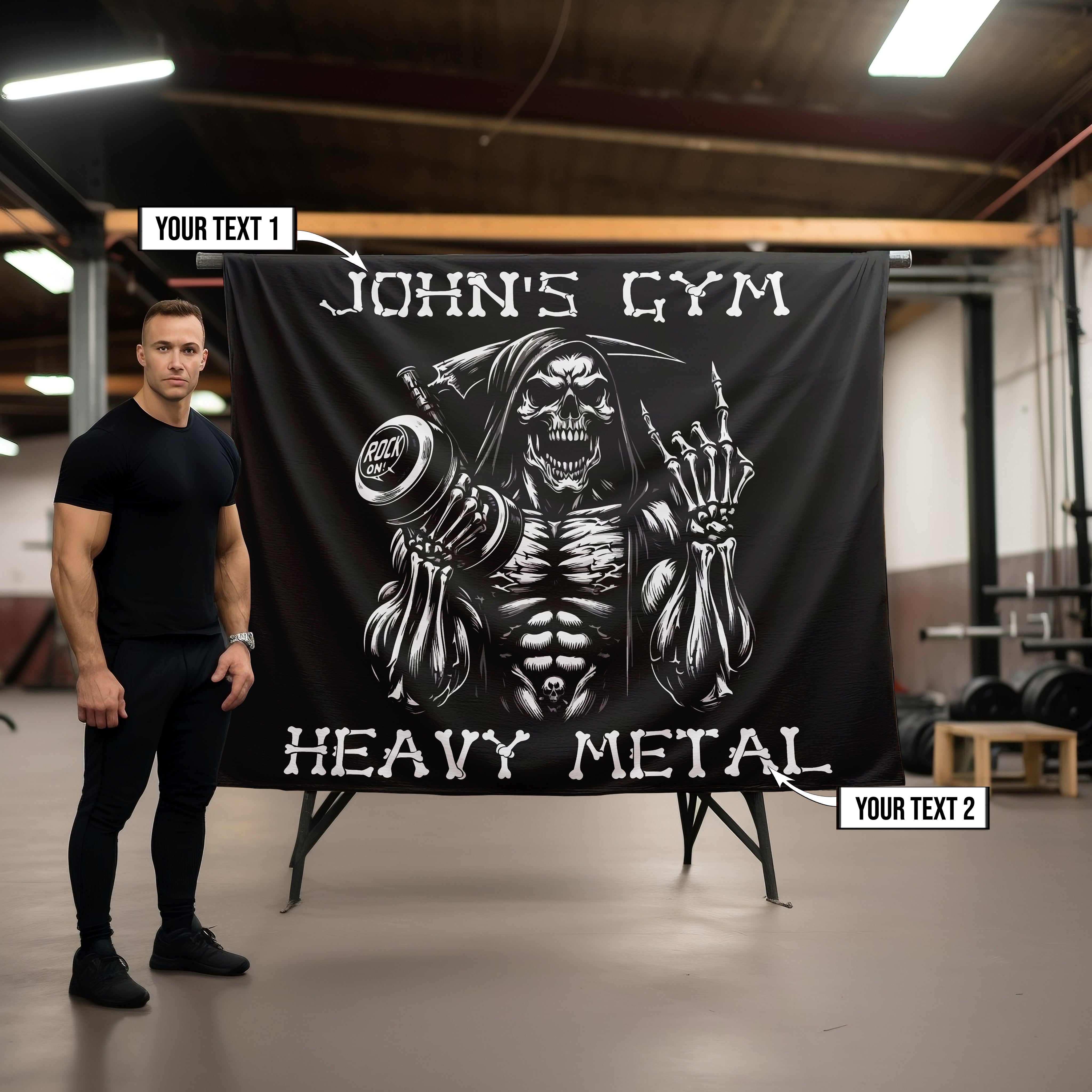 Personalized Gym Flag Grim Reaper Heavy Metal 11335