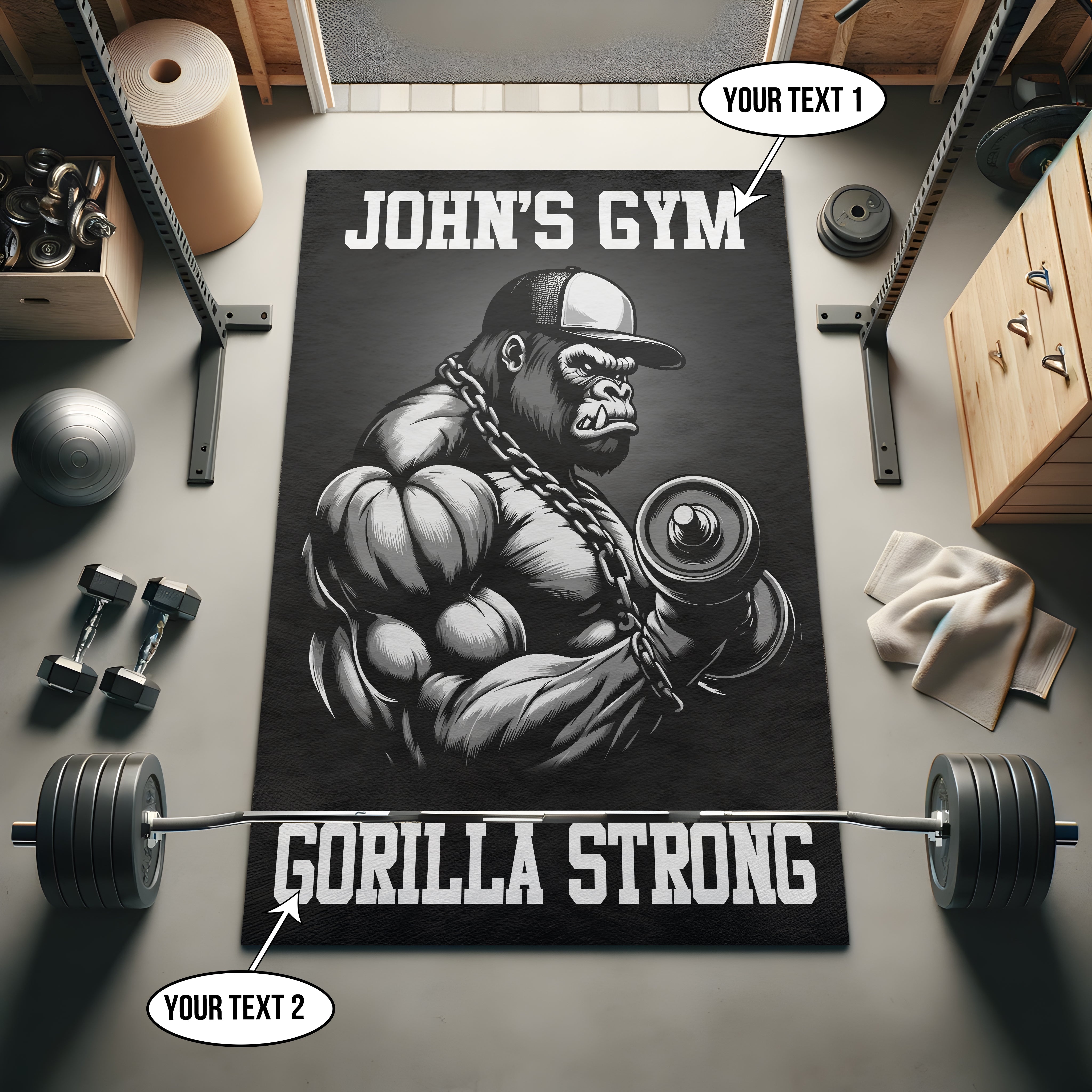 Personalized Gym Area Rug GORILLA STRONG