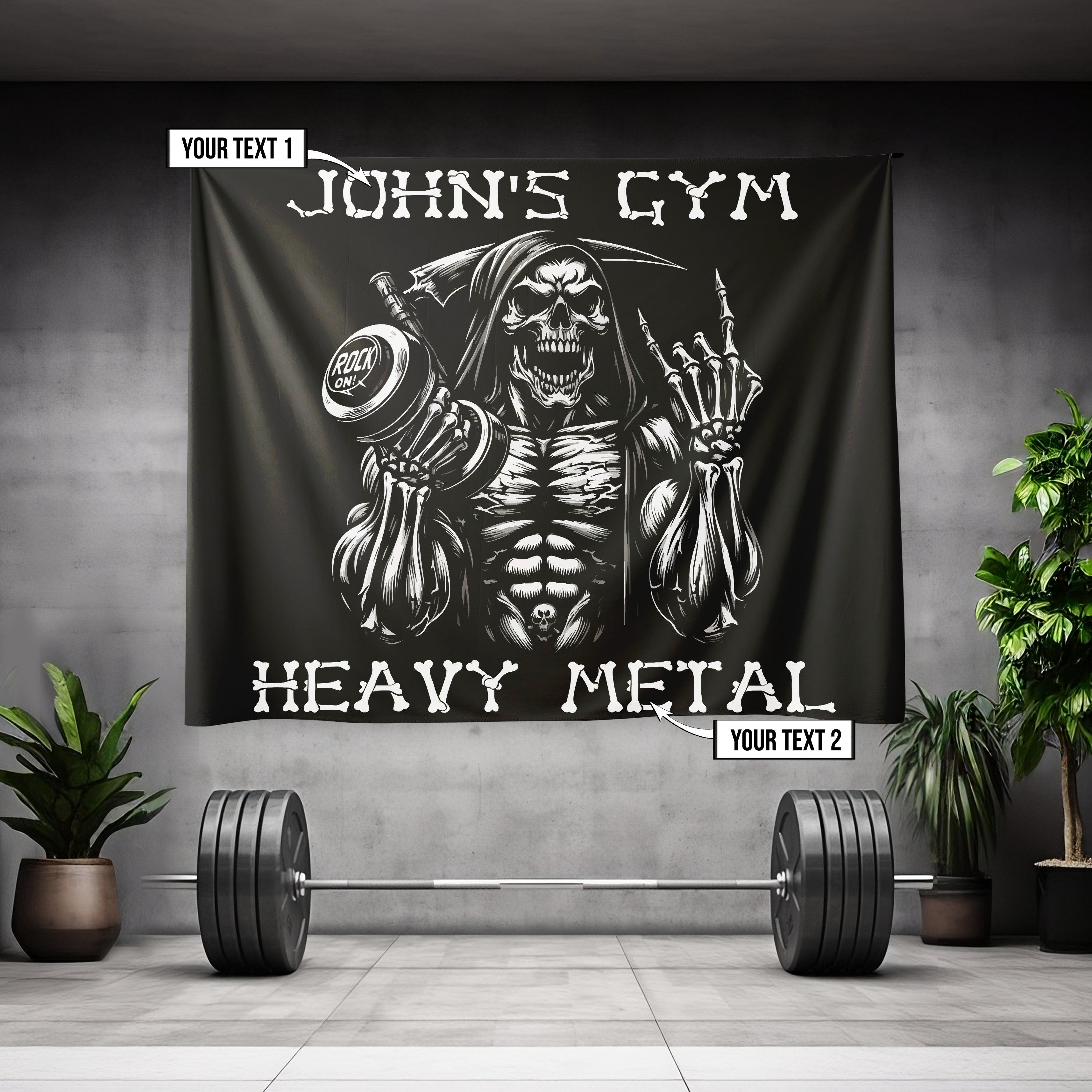Personalized Gym Flag Grim Reaper Heavy Metal 11335