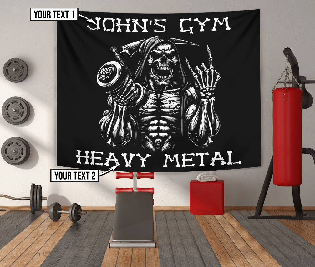 Personalized Gym Tapestry Grim Reaper Heavy Metal