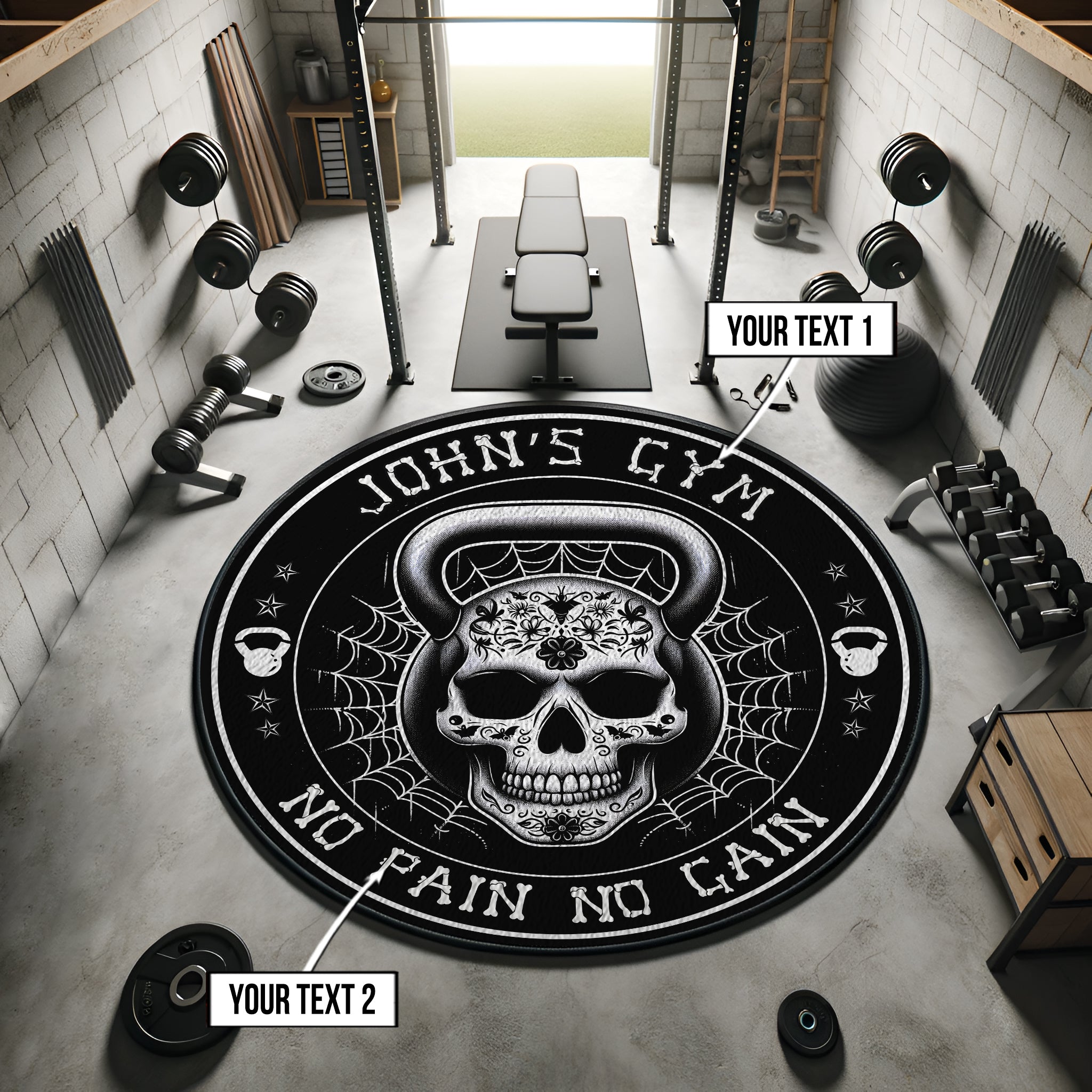 Custom Gym Round Rug Mexico Skull "No Pain No Gain" 11342