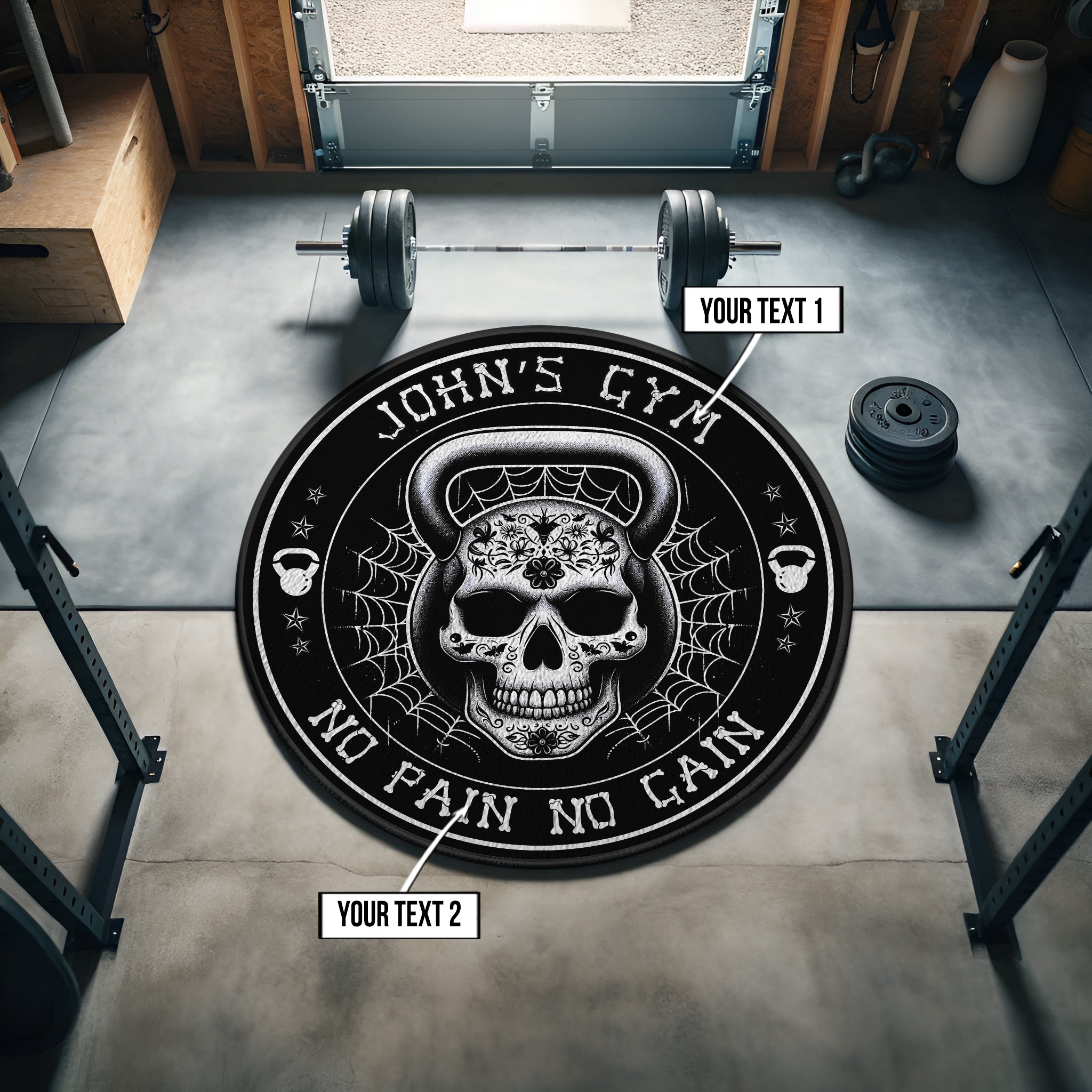 Custom Gym Round Rug Mexico Skull "No Pain No Gain"