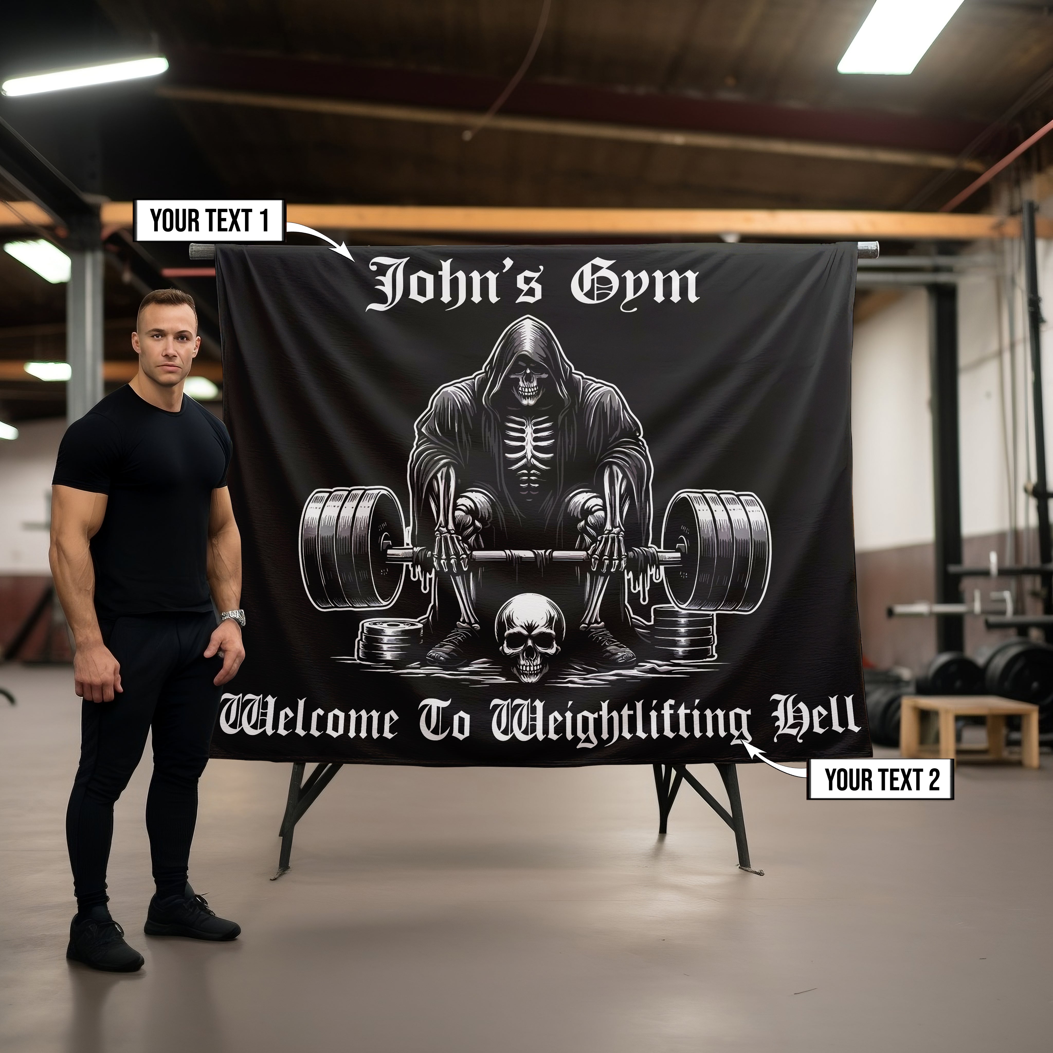Custom Gym Flag Banner Welcome to weight lifting hell