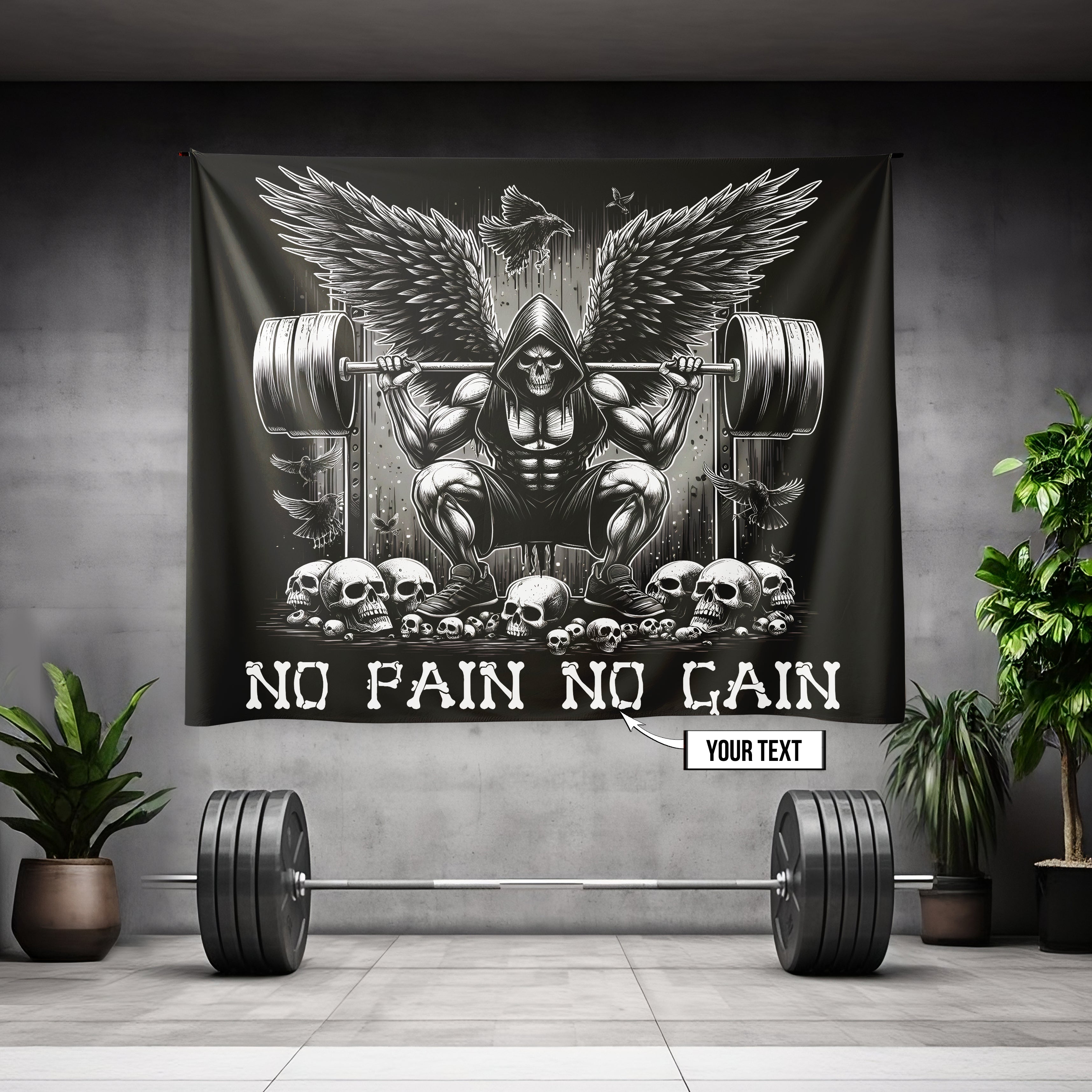 Personalized Gym Flag Grim Reaper Gothic NO PAIN NO GAIN 11337